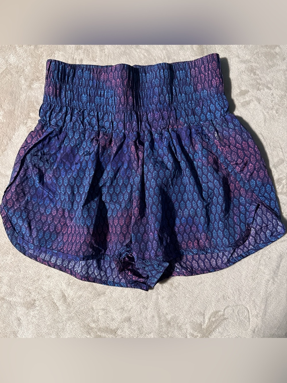 Free People Blue and Purple Printed Smocked-Waist Athletic Shorts
